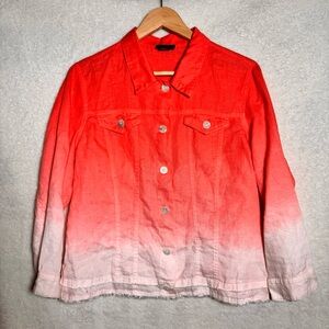 Pure Amici linen fray hem jacket cascading red to white color size large